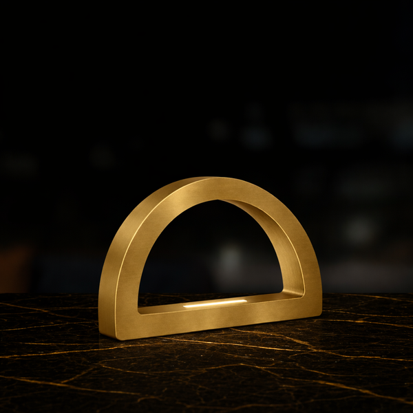 Gold Finish Oak Arc-Curved Contemporary Wooden Desk Lamp