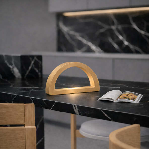 Oak Arc-Curved Contemporary Wooden Desk Lamp for Home