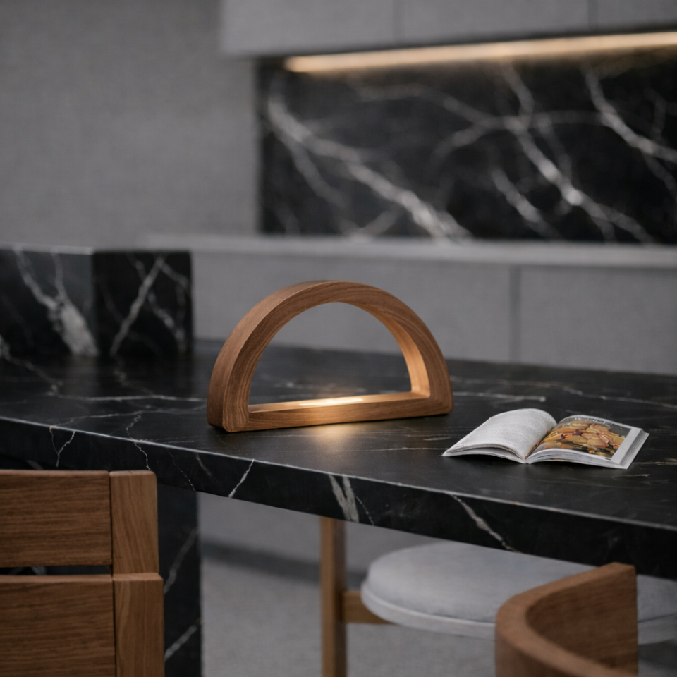 Walnut Arc-Shaped Contemporary Wooden Desk Lamp for Home