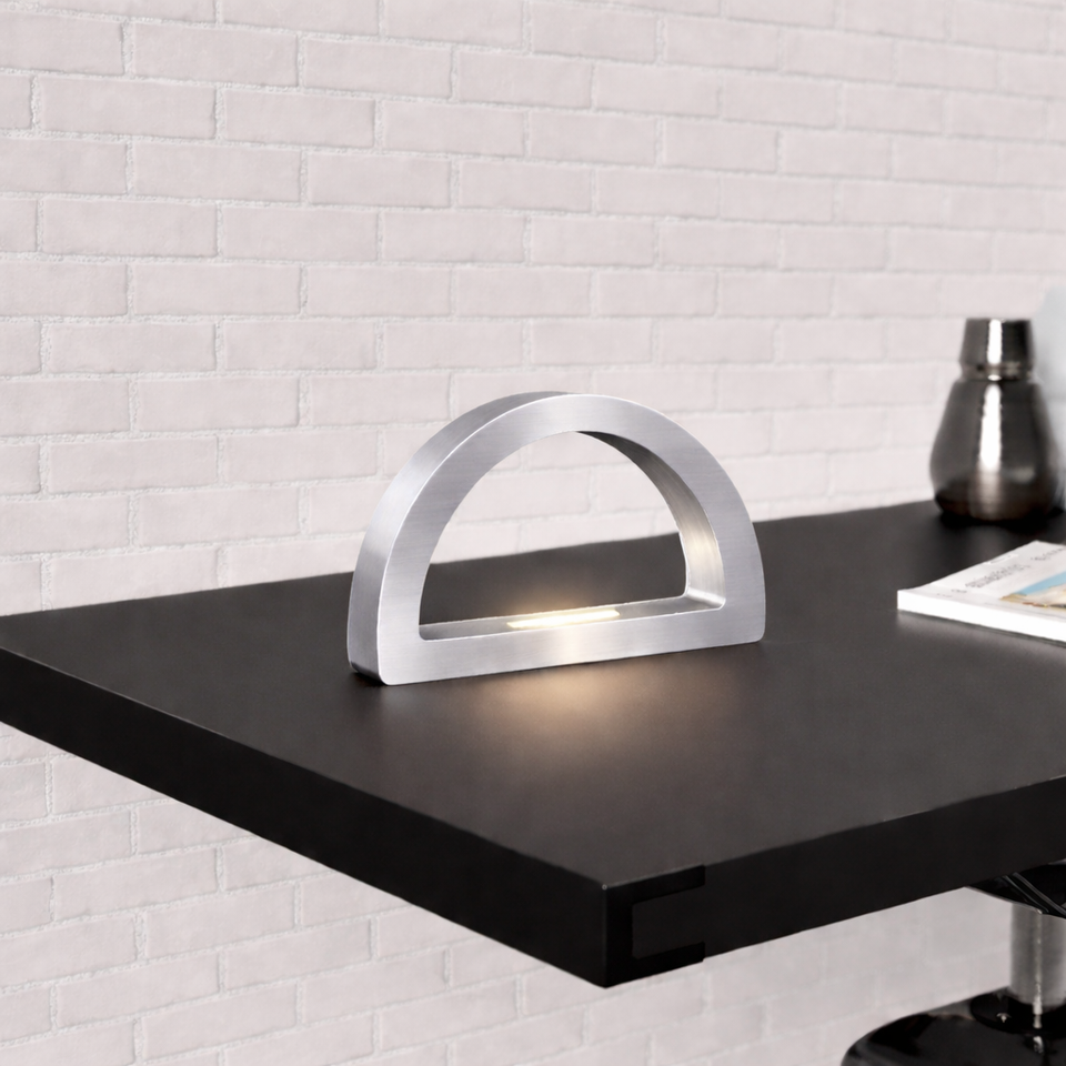 Silver Finish Oak Arc-Curved Contemporary Wooden Desk Lamp