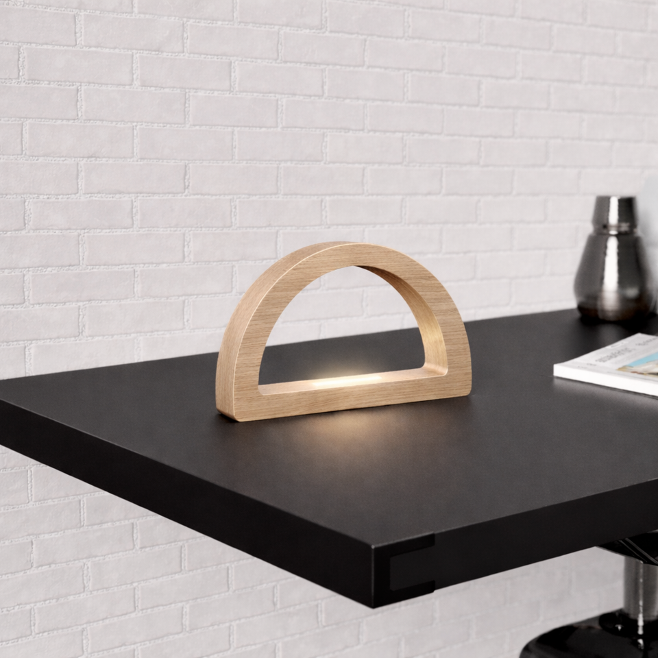 Oak Arc-Curved Contemporary Wooden Desk Lamp for Home
