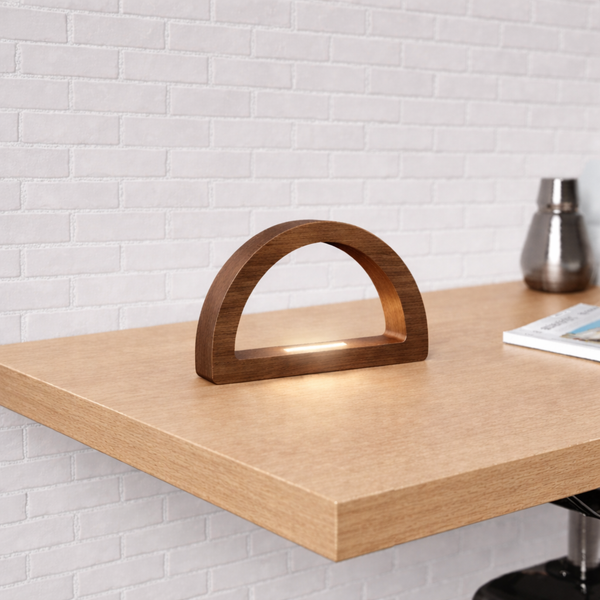 Walnut Arc-Shaped Contemporary Wooden Desk Lamp for Home