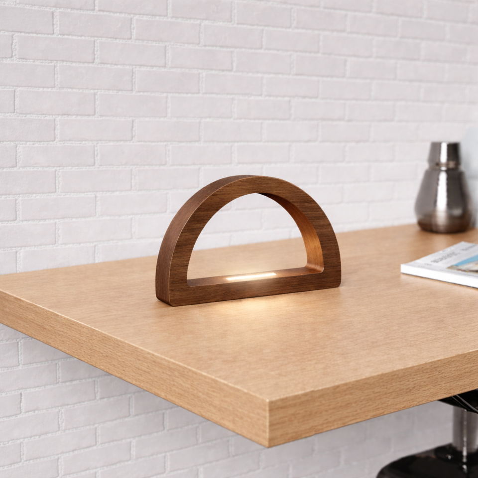 Walnut Arc-Shaped Contemporary Wooden Desk Lamp for Home