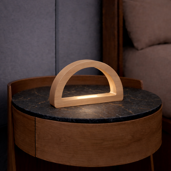 Oak Arc-Curved Contemporary Wooden Desk Lamp for Home