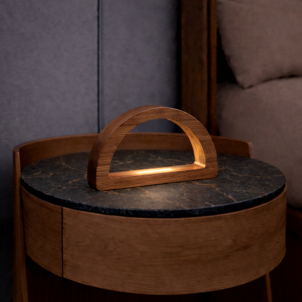 Walnut Arc-Shaped Contemporary Wooden Desk Lamp for Home