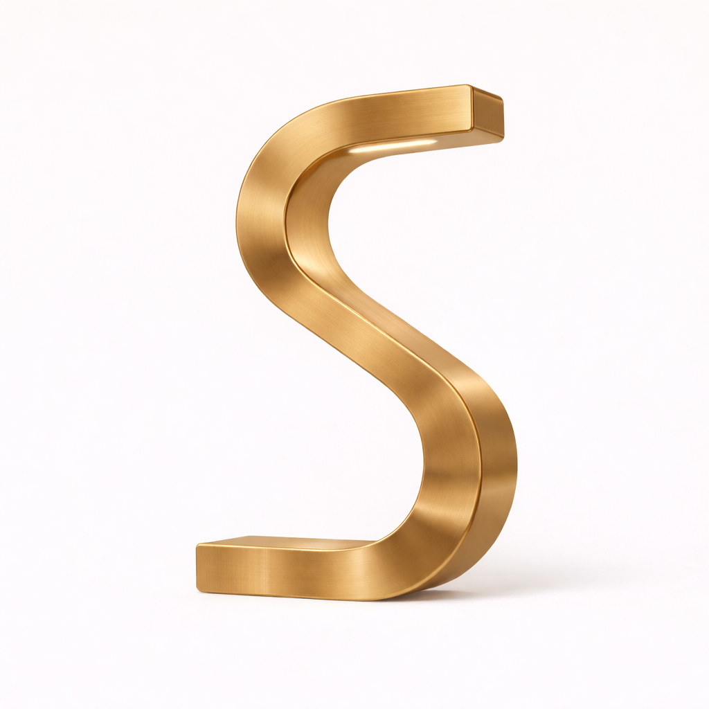 Gold Finish Handcrafted Oak Rotatable S-Shaped Wooden Lamp