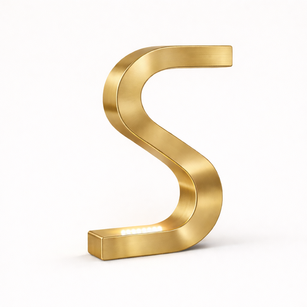 Gold Finish Handcrafted Oak Rotatable S-Shaped Wooden Lamp