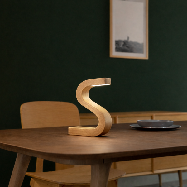 Handcrafted Oak Rotatable S-Shaped LED Wooden Desk Lamp
