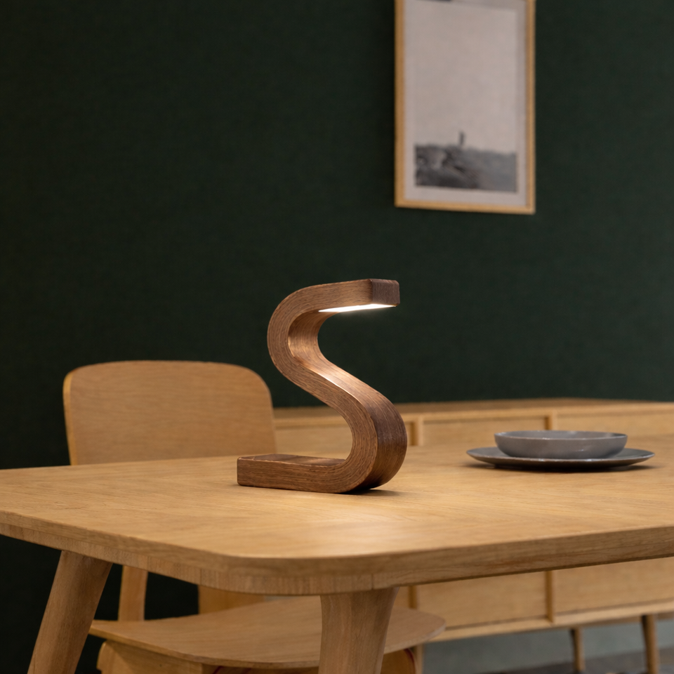 Handcrafted Walnut Rotatable S-Shaped LED Wooden Desk Lamp