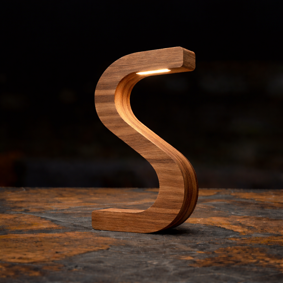 Handcrafted Walnut Rotatable S-Shaped LED Wooden Desk Lamp