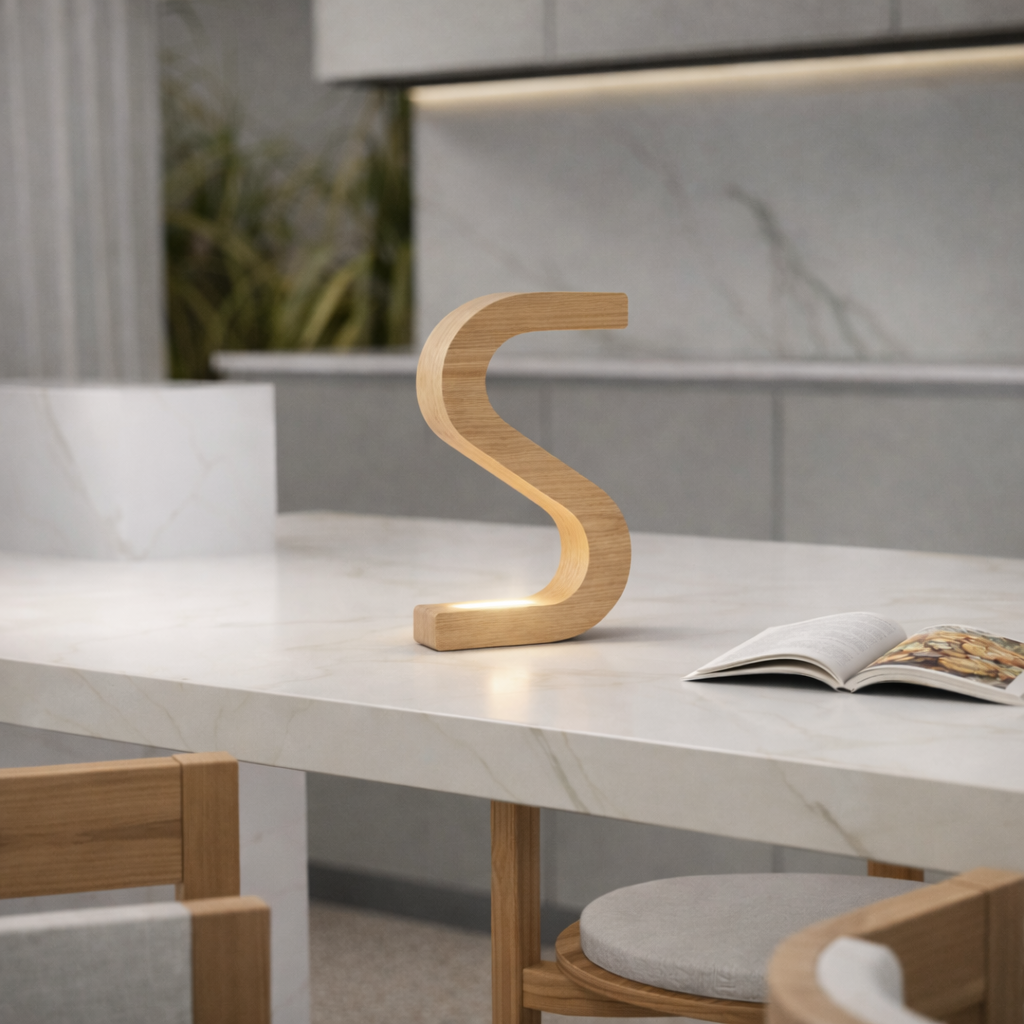 Handcrafted Oak Rotatable S-Shaped LED Wooden Desk Lamp