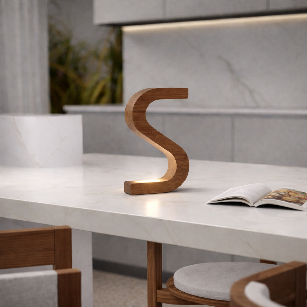 Handcrafted Walnut Rotatable S-Shaped LED Wooden Desk Lamp