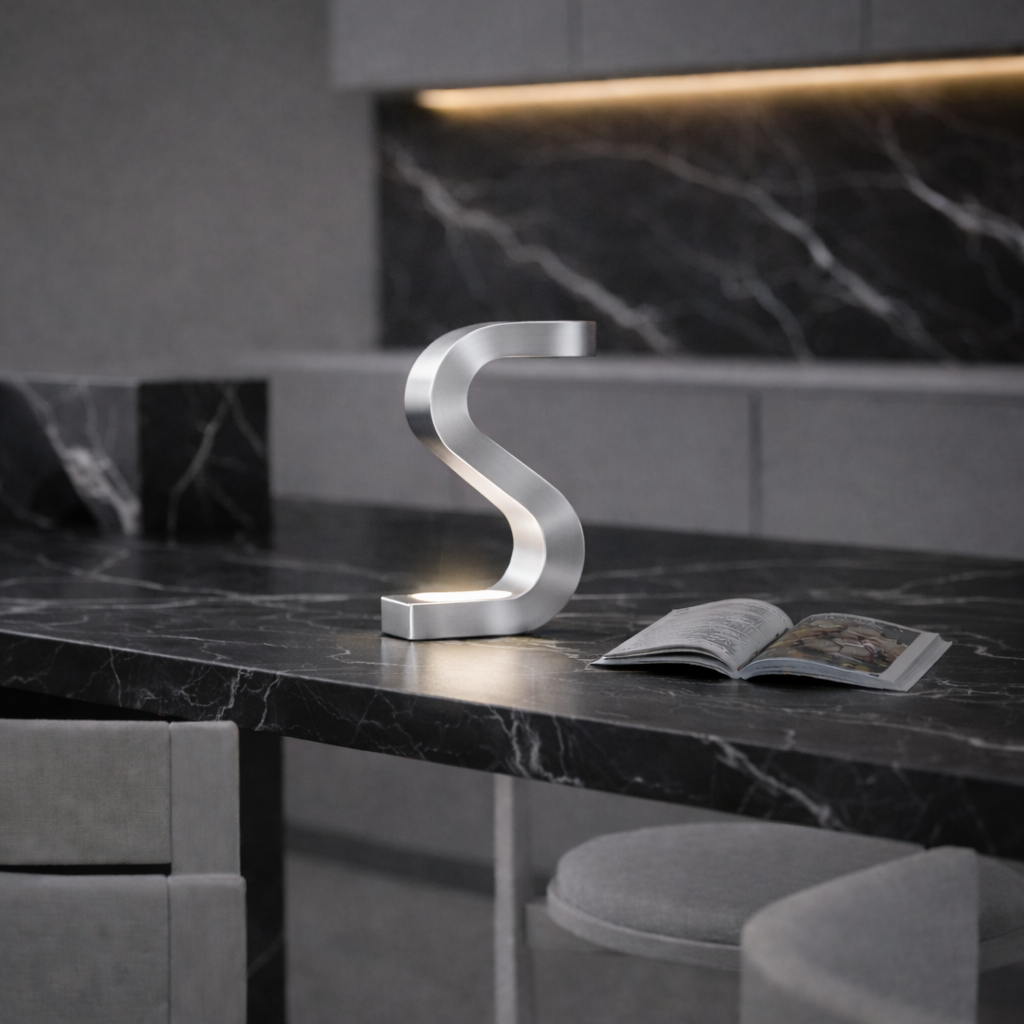 Silver Finish Handcrafted Oak Rotatable S-Shaped Wooden Lamp