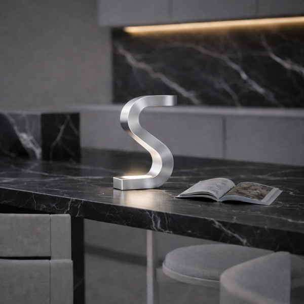 Silver Finish Handcrafted Oak Rotatable S-Shaped Wooden Lamp