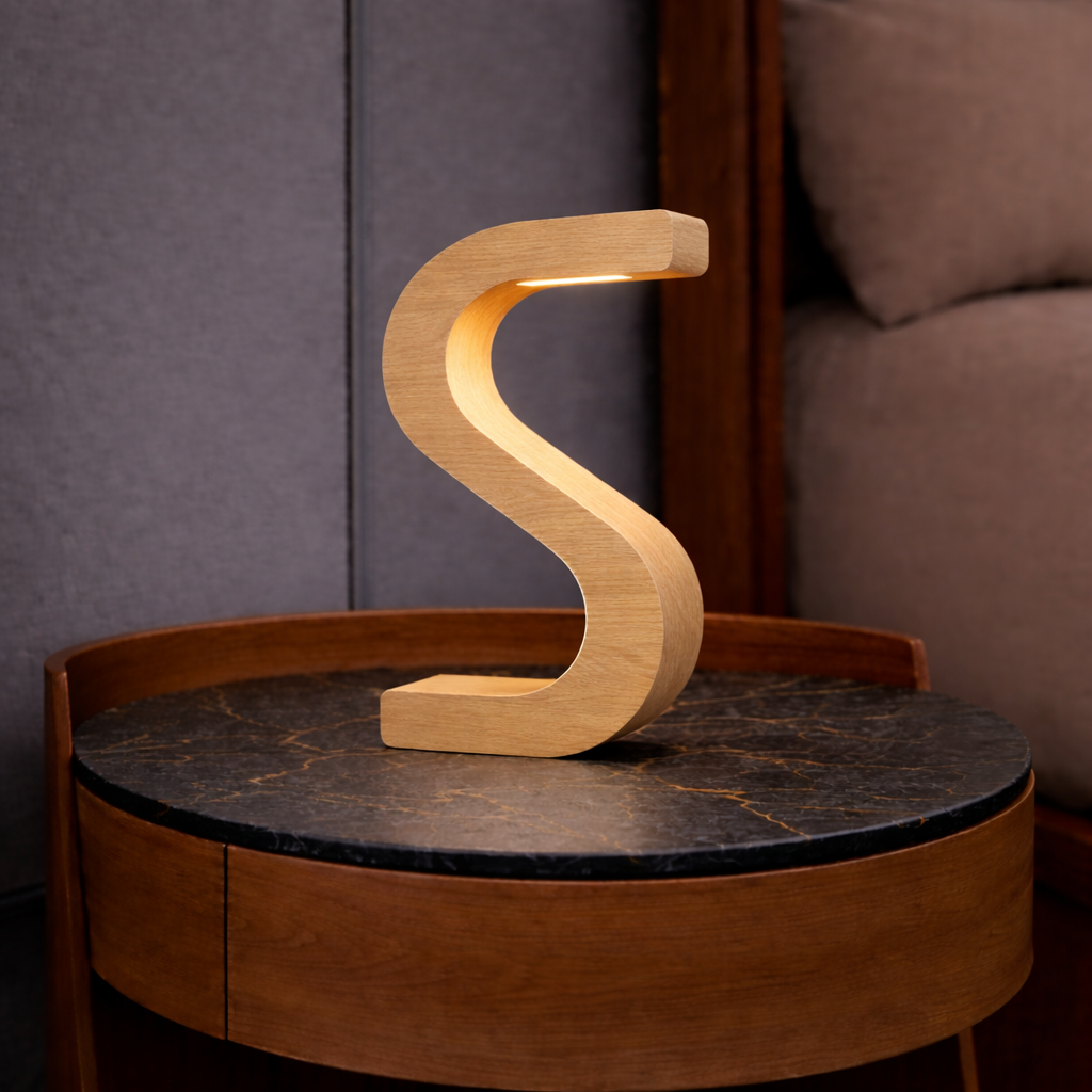 Handcrafted Oak Rotatable S-Shaped LED Wooden Desk Lamp