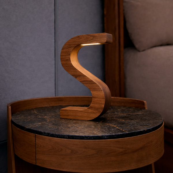 Handcrafted Walnut Rotatable S-Shaped LED Wooden Desk Lamp