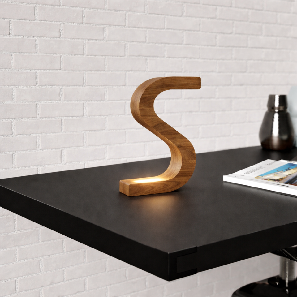 Handcrafted Walnut Rotatable S-Shaped LED Wooden Desk Lamp