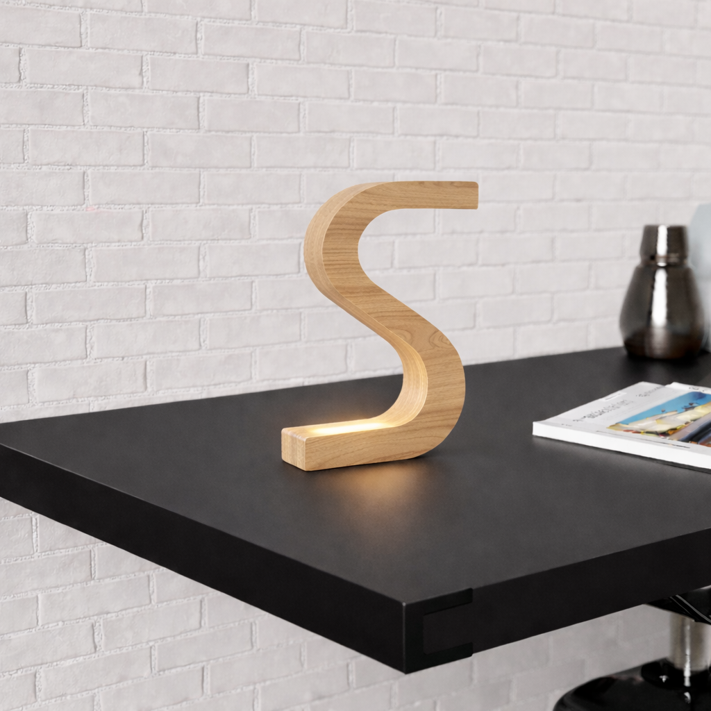 Handcrafted Oak Rotatable S-Shaped LED Wooden Desk Lamp