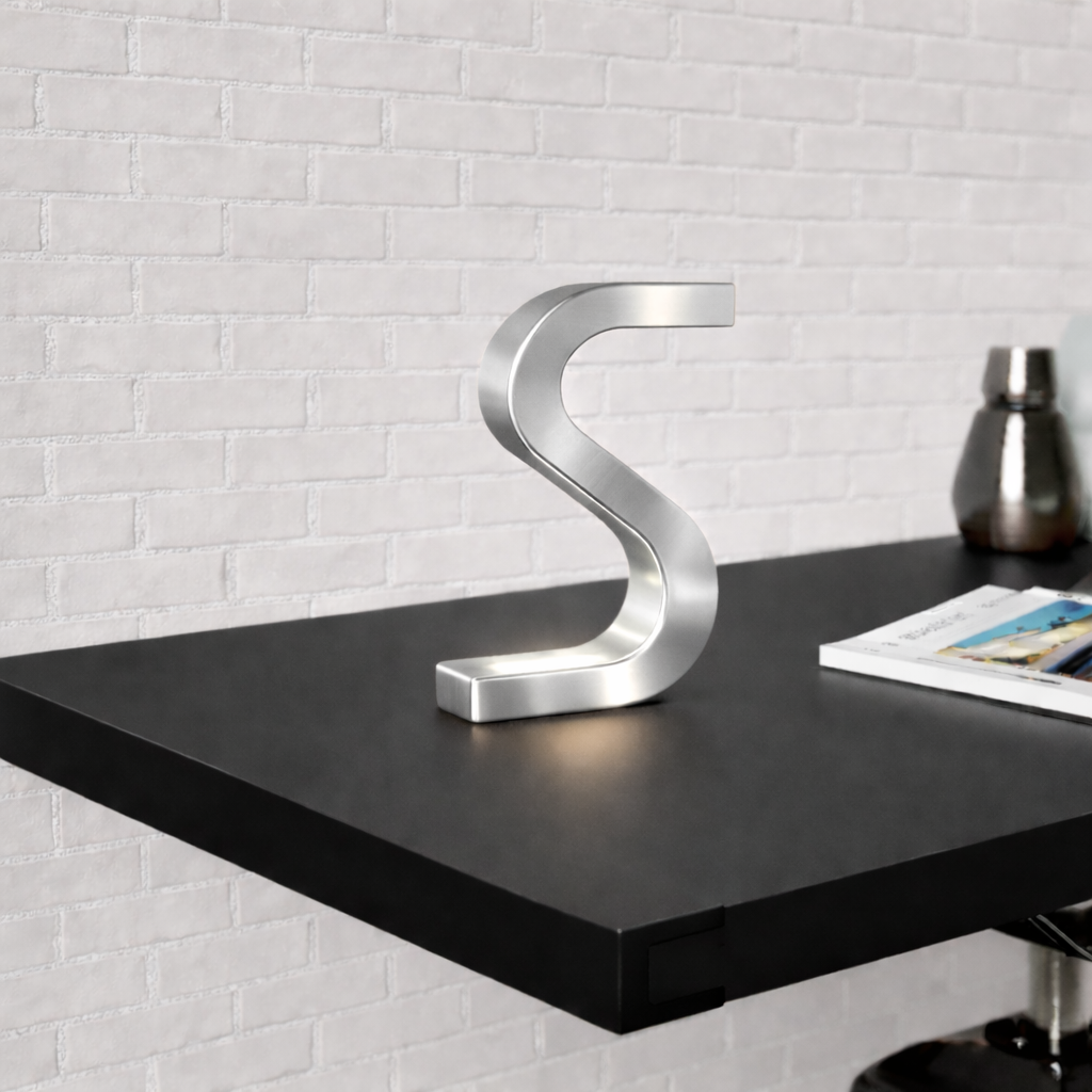 Silver Finish Handcrafted Oak Rotatable S-Shaped Wooden Lamp