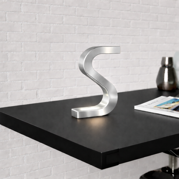 Silver Finish Handcrafted Oak Rotatable S-Shaped Wooden Lamp