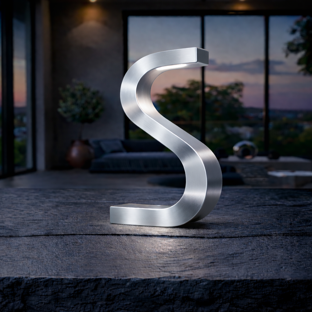 Silver Finish Handcrafted Oak Rotatable S-Shaped Wooden Lamp