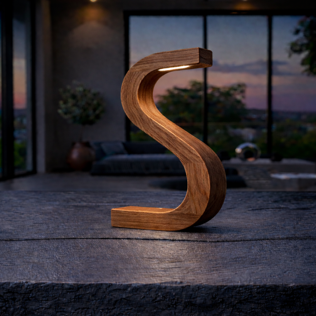 Handcrafted Walnut Rotatable S-Shaped LED Wooden Desk Lamp