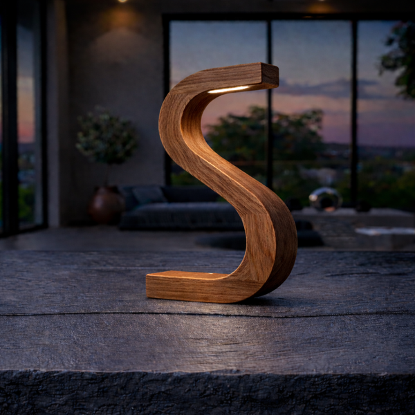 Handcrafted Walnut Rotatable S-Shaped LED Wooden Desk Lamp