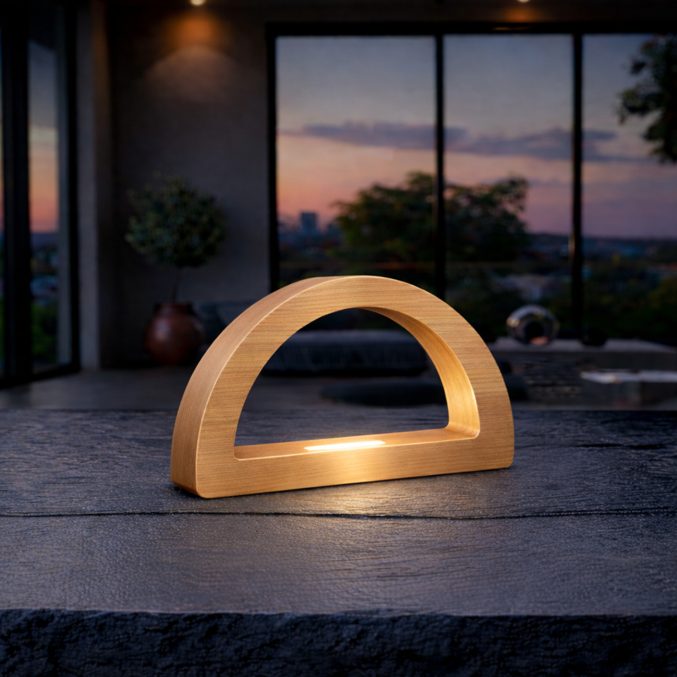 Oak Arc-Curved Contemporary Wooden Desk Lamp for Home
