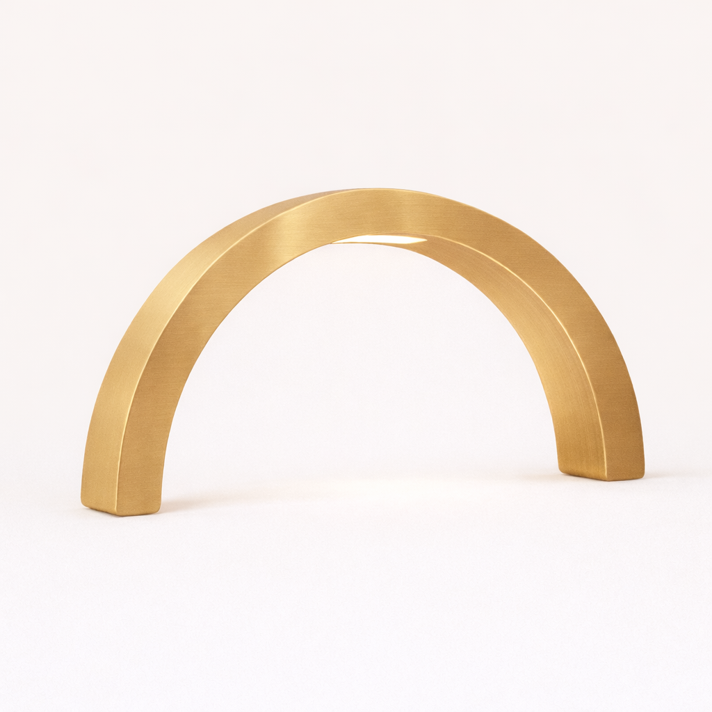 Gold Finish Oak Arc-Curved Contemporary Wooden Lamp