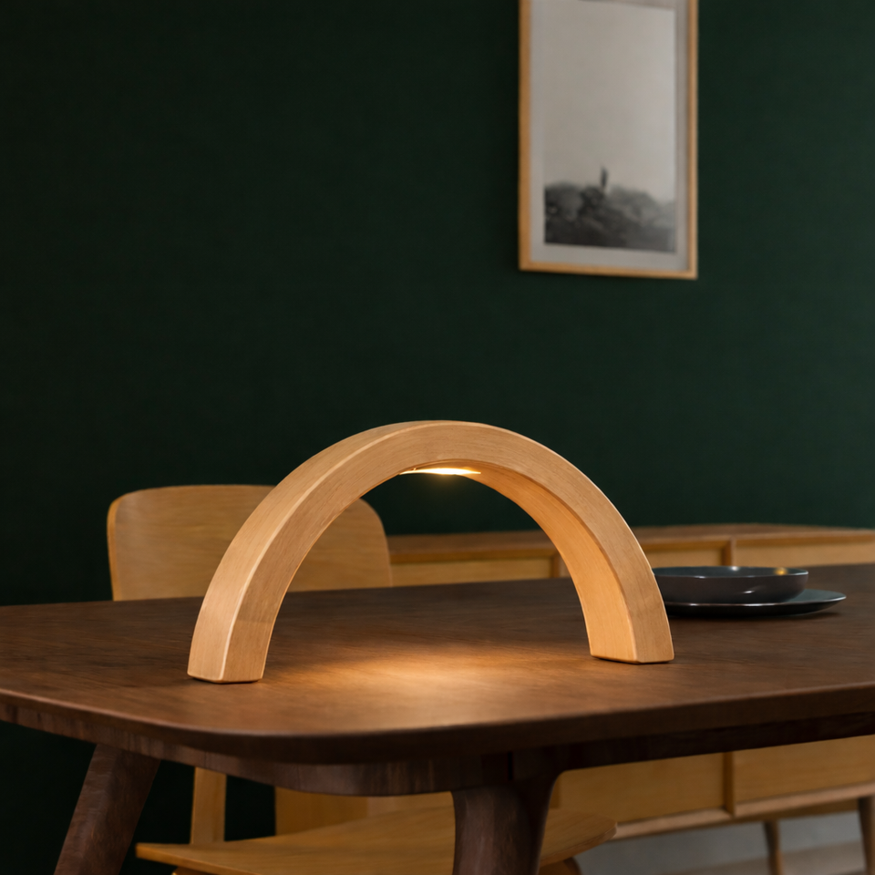 Oak Arc-Curved Contemporary Wooden Desk Lamp