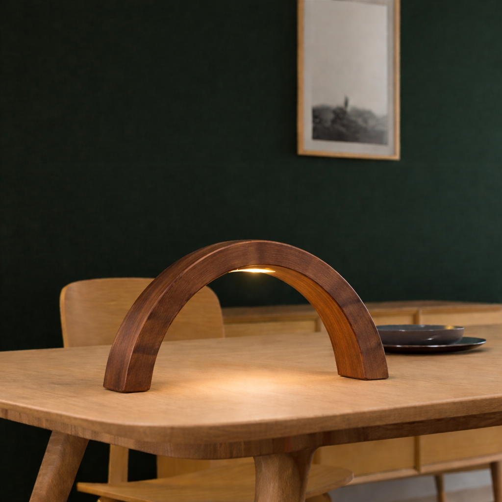 Walnut Arc-Shaped Contemporary Wooden Desk Lamp for Home