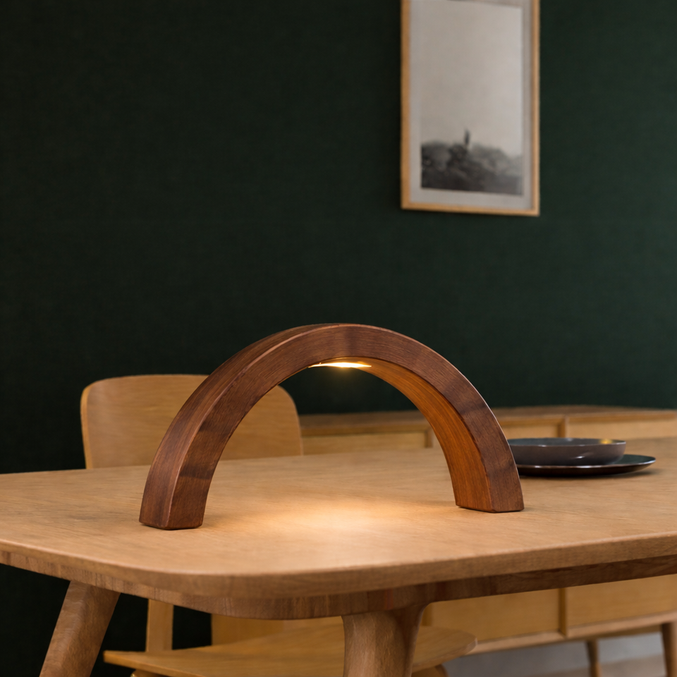 Walnut Arc-Shaped Contemporary Wooden Desk Lamp for Home