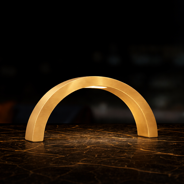 Gold Finish Oak Arc-Curved Contemporary Wooden Lamp