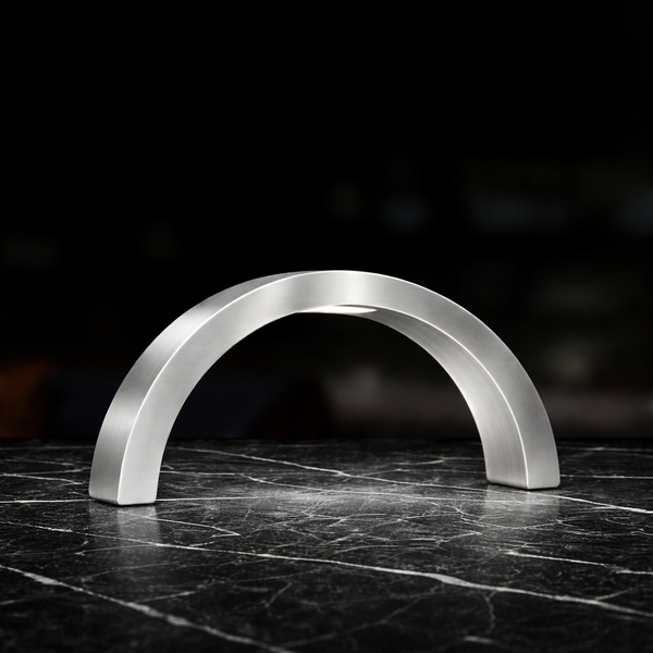 Silver Finish Oak Arc-Curved Contemporary Wooden Lamp