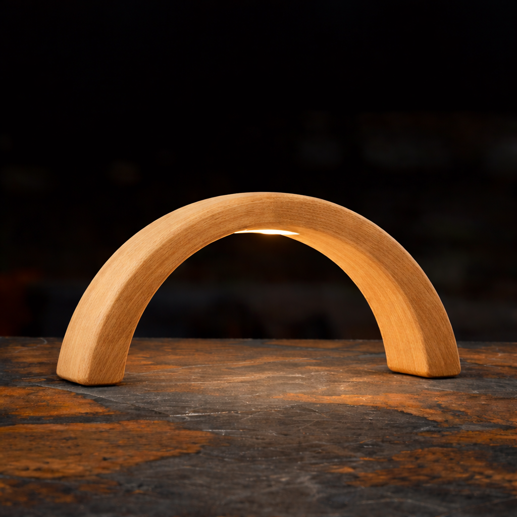 Oak Arc-Curved Contemporary Wooden Desk Lamp