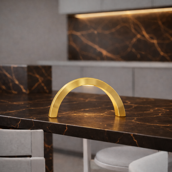 Gold Finish Oak Arc-Curved Contemporary Wooden Lamp