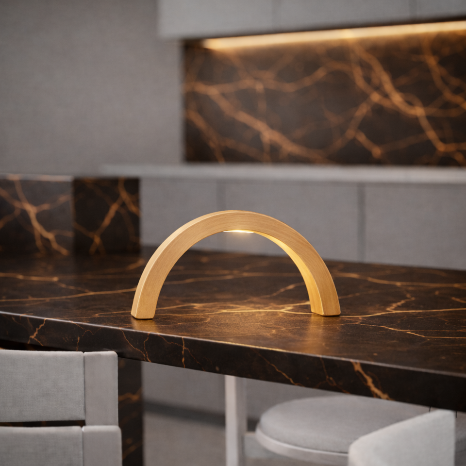 Oak Arc-Curved Contemporary Wooden Desk Lamp