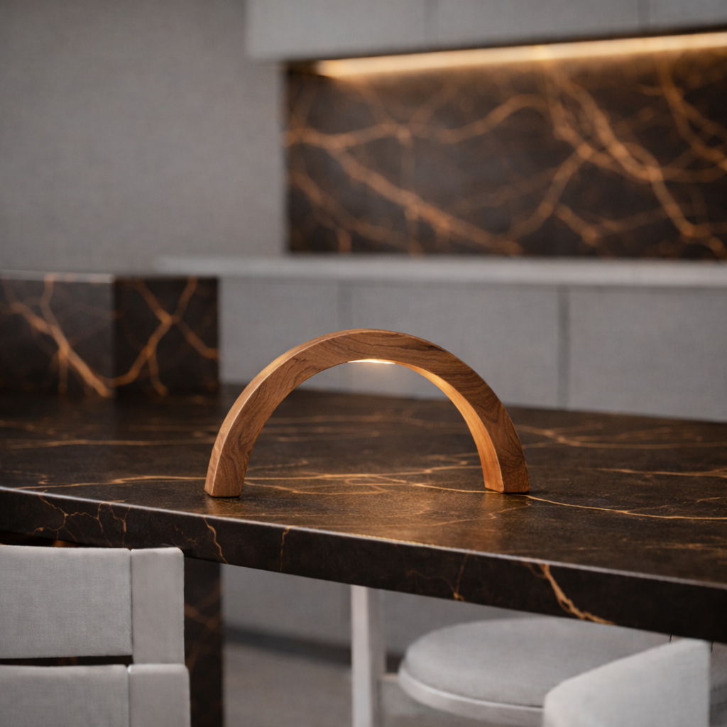 Walnut Arc-Shaped Contemporary Wooden Desk Lamp for Home