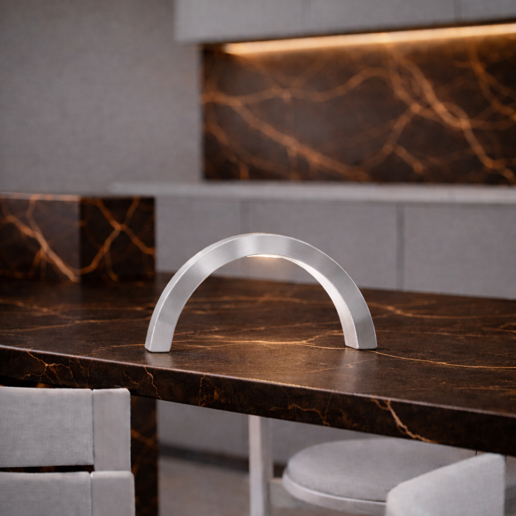 Silver Finish Oak Arc-Curved Contemporary Wooden Lamp