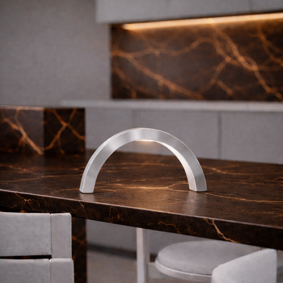 Silver Finish Oak Arc-Curved Contemporary Wooden Lamp