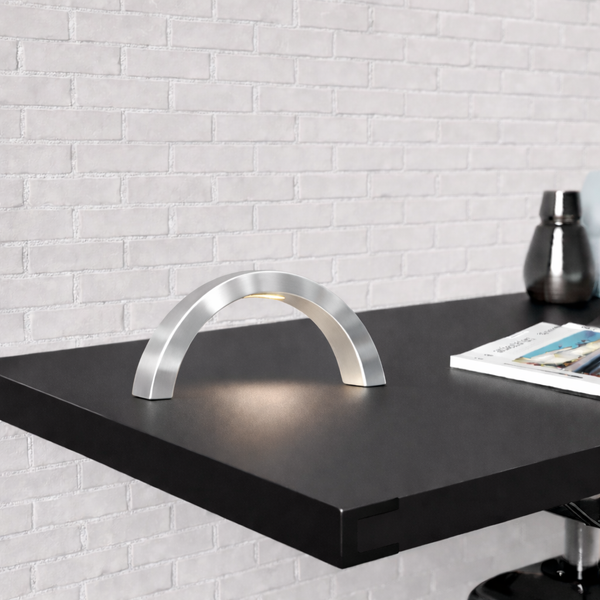 Silver Finish Oak Arc-Curved Contemporary Wooden Lamp