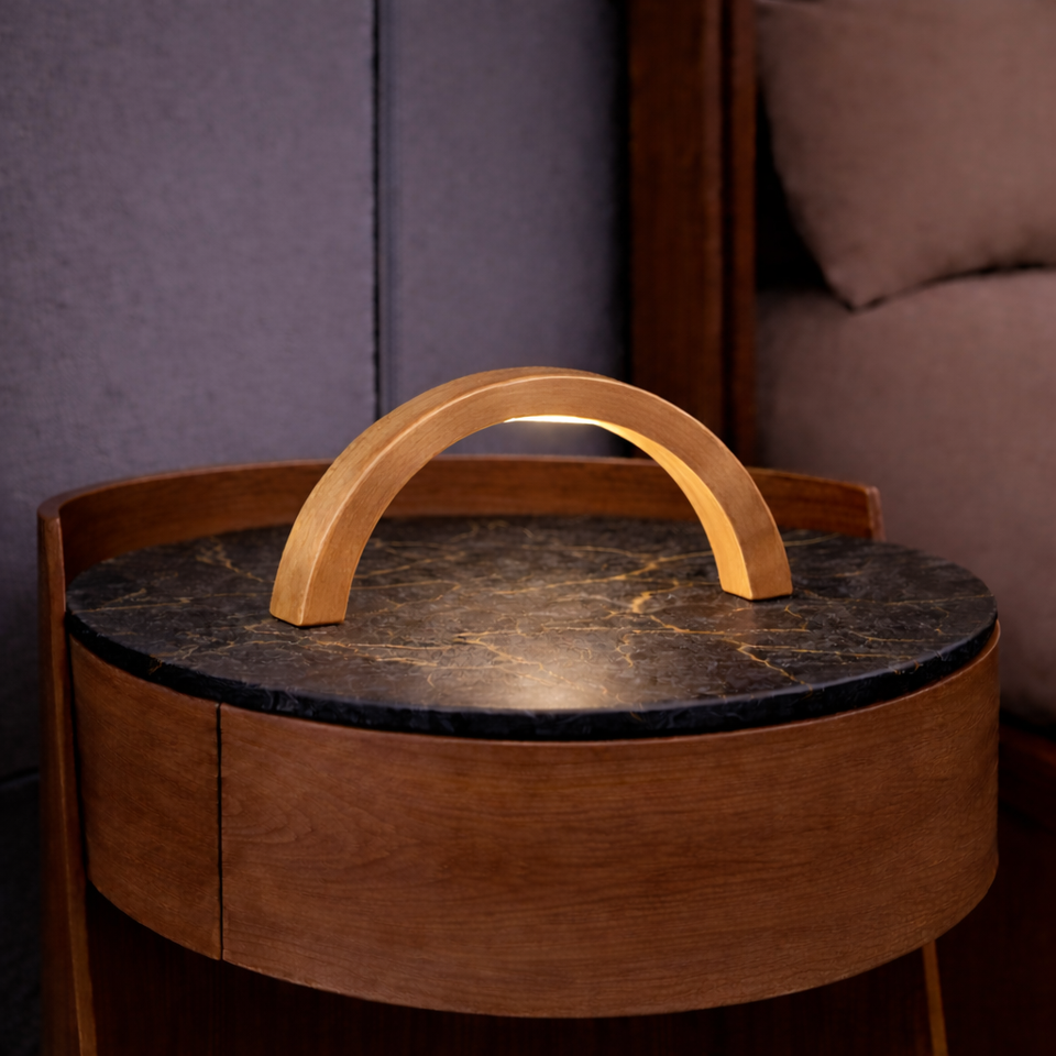 Oak Arc-Curved Contemporary Wooden Desk Lamp