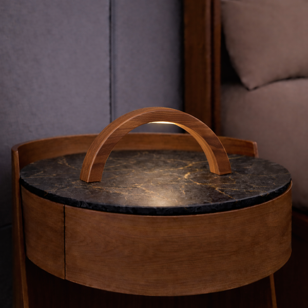 Walnut Arc-Shaped Contemporary Wooden Desk Lamp for Home