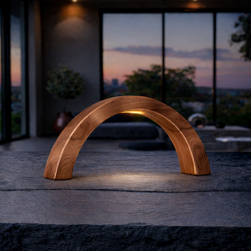 Walnut Arc-Shaped Contemporary Wooden Desk Lamp for Home