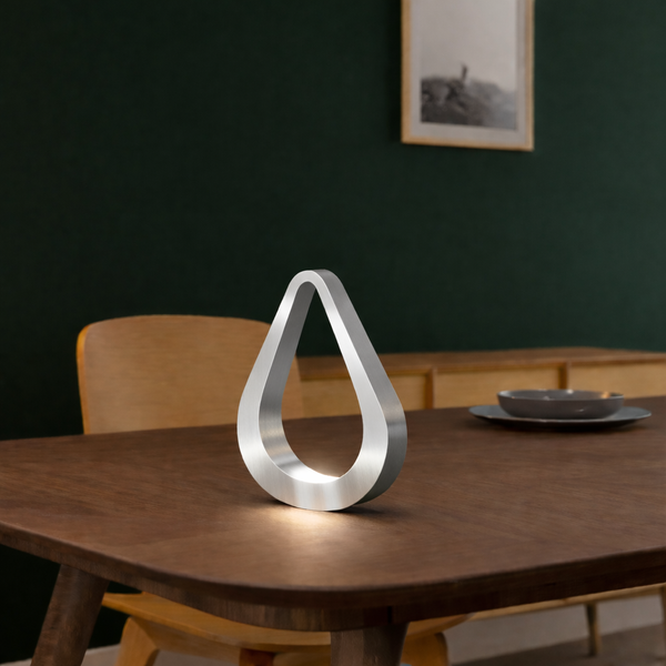 Silver Finish Handcrafted Oak Teardrop Shaped Wooden Lamp