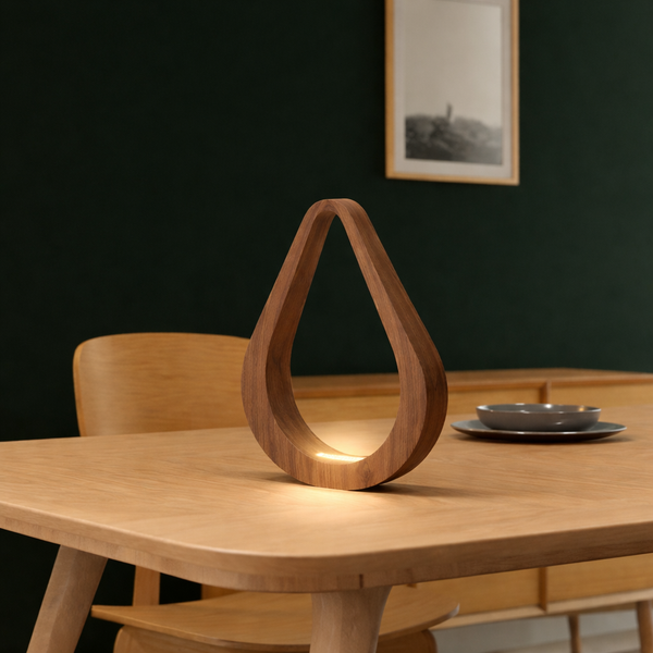 Handcrafted Walnut Teardrop Shaped LED Wooden Desk Lamp
