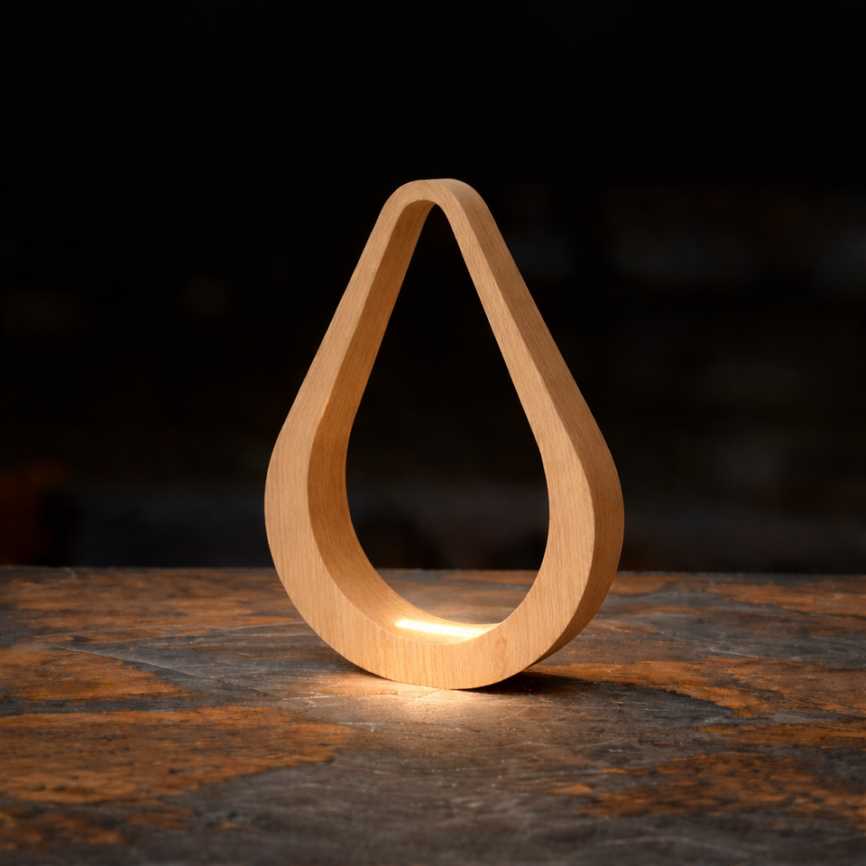 Contemporary Handcrafted Oak Teardrop Shaped Wooden Lamp