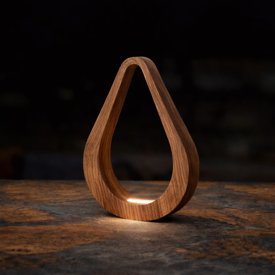 Handcrafted Walnut Teardrop Shaped LED Wooden Desk Lamp