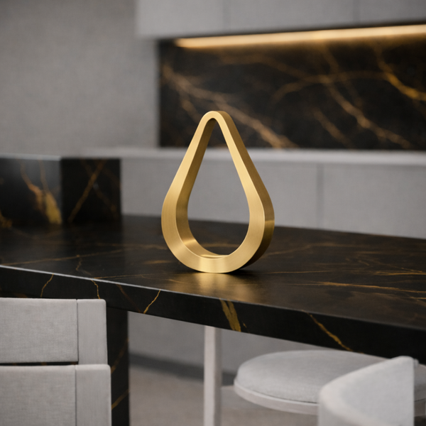 Gold Finish Handcrafted Oak Teardrop Shaped Wooden Lamp