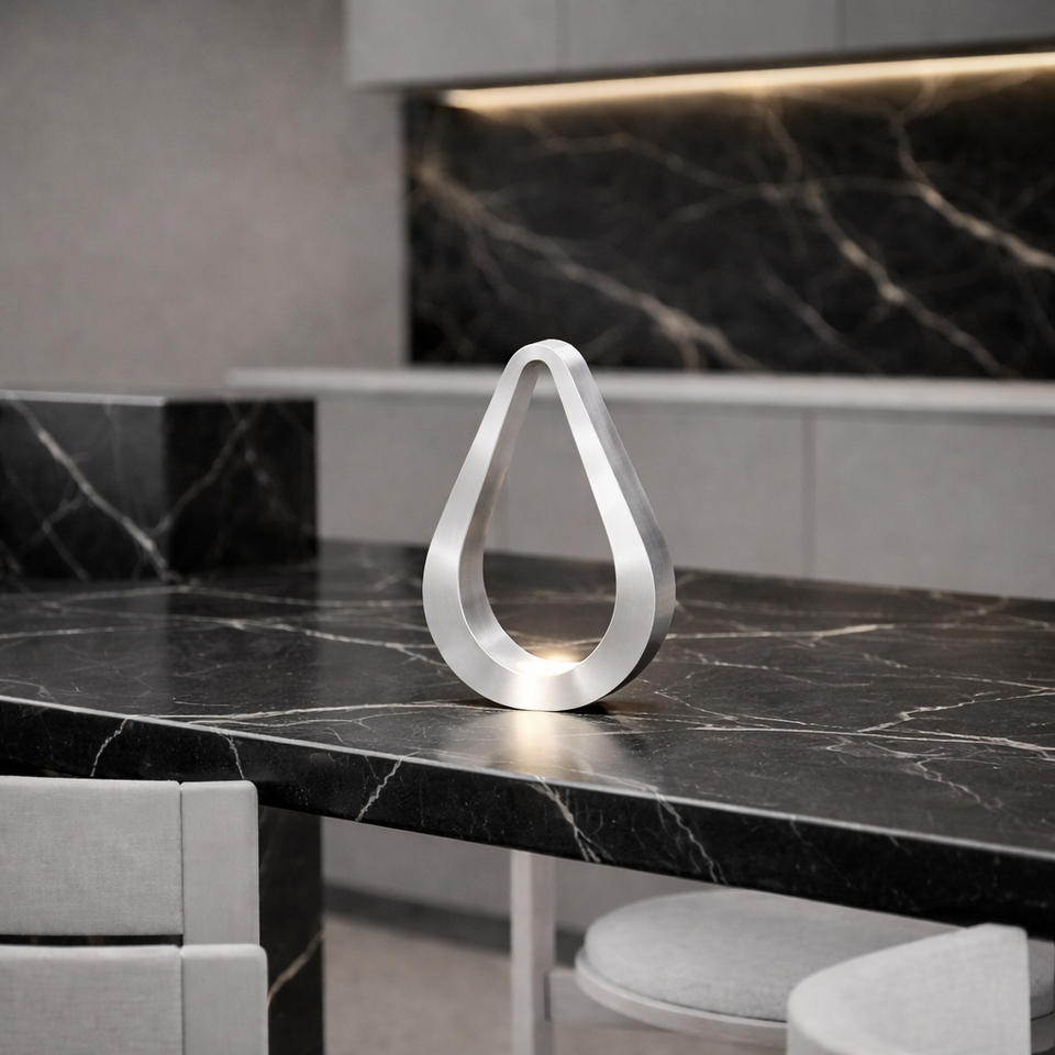 Silver Finish Handcrafted Oak Teardrop Shaped Wooden Lamp